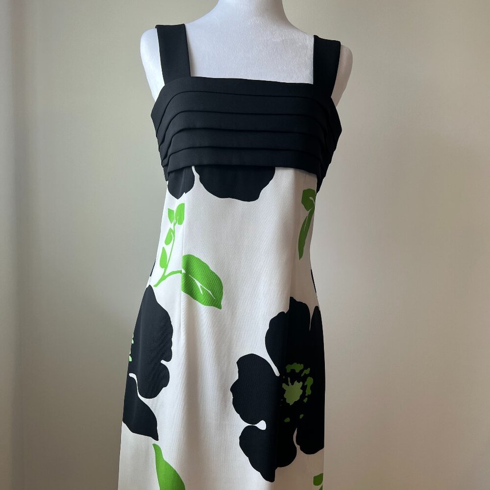 Jessica Howard Floral Midi Dress, Size 6, Green/White/Black, Square Neck